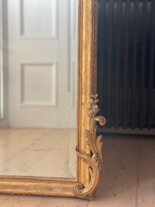 LARGE ANTIQUE FRENCH GILT LEANER MIRROR BEVELLED GLASS - ADDITIONAL PHOTO 9