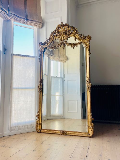LARGE ANTIQUE FRENCH GILT LEANER MIRROR BEVELLED GLASS - ADDITIONAL PHOTO 10