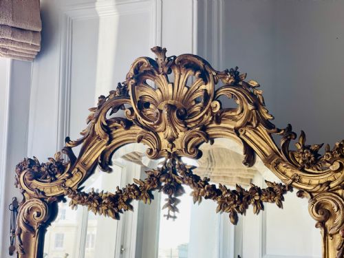 LARGE ANTIQUE FRENCH GILT LEANER MIRROR BEVELLED GLASS - ADDITIONAL PHOTO 12