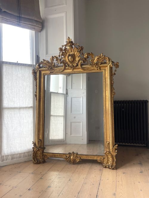 LARGE ANTIQUE FRENCH GILT MIRROR C1800 MERCURY GLASS - ADDITIONAL PHOTO 2