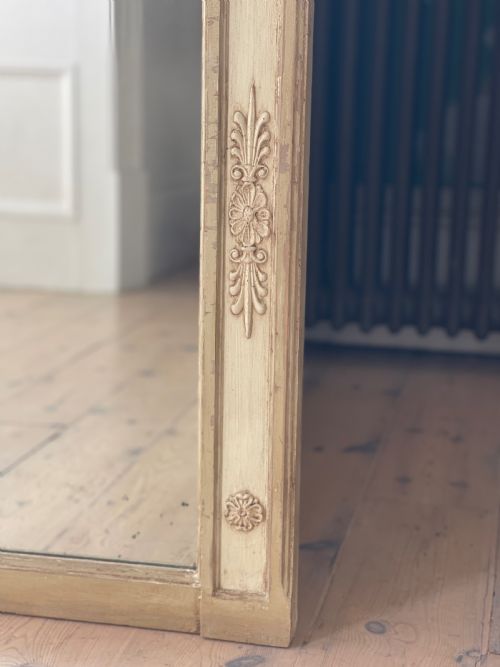 LARGE ANTIQUE FRENCH PAINTED LEANER MIRROR - ADDITIONAL PHOTO 1