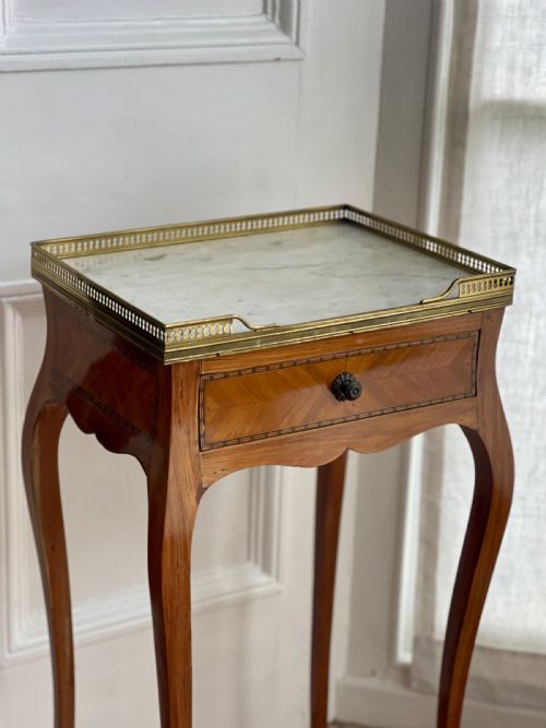 ANTIQUE FRENCH INLAID OCCASIONAL TABLE WITH MARBLE TOP - ADDITIONAL PHOTO 7