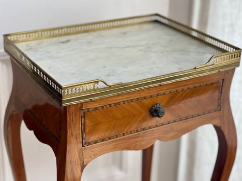 ANTIQUE FRENCH INLAID OCCASIONAL TABLE WITH MARBLE TOP - ADDITIONAL PHOTO 8