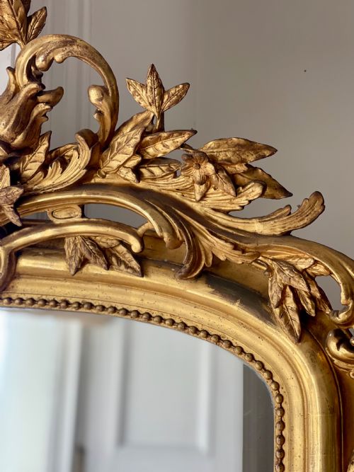 LARGE ANTIQUE FRENCH GILT MIRROR C1800 MERCURY GLASS - ADDITIONAL PHOTO 2