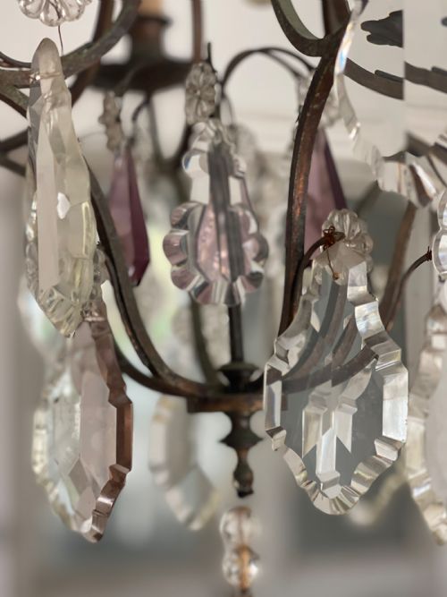 ANTIQUE FRENCH CRYSTAL CAGE CHANDELIER - ADDITIONAL PHOTO 4