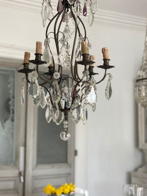 ANTIQUE FRENCH CRYSTAL CAGE CHANDELIER - ADDITIONAL PHOTO 5
