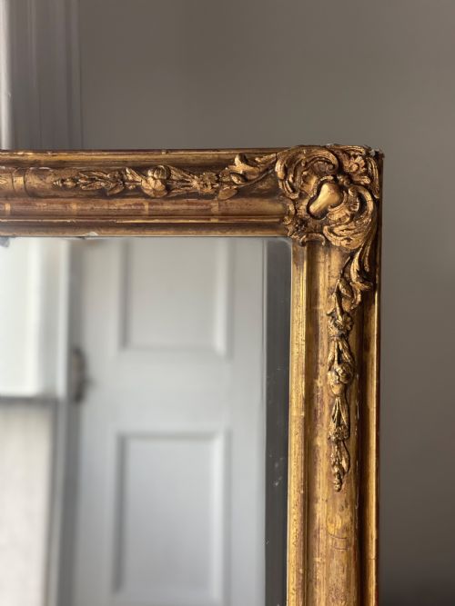ANTIQUE FRENCH GILT RECTANGULAR MIRROR C1800 FOXED MERCURY GLASS - ADDITIONAL PHOTO 9