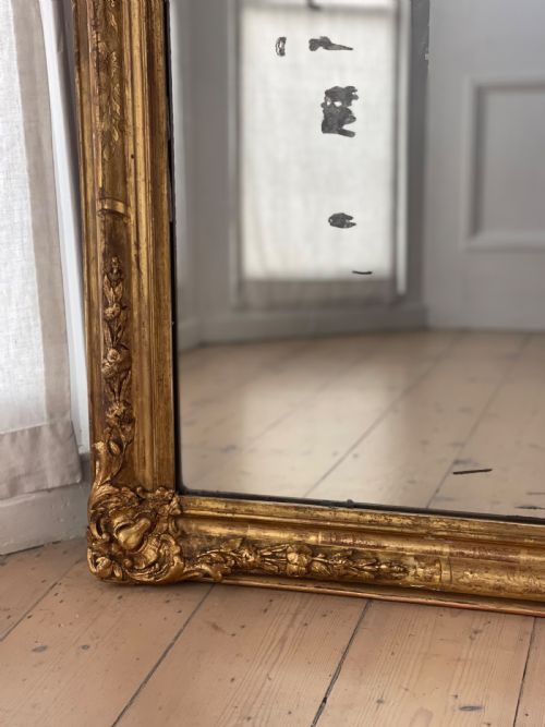 ANTIQUE FRENCH GILT RECTANGULAR MIRROR C1800 FOXED MERCURY GLASS - ADDITIONAL PHOTO 12