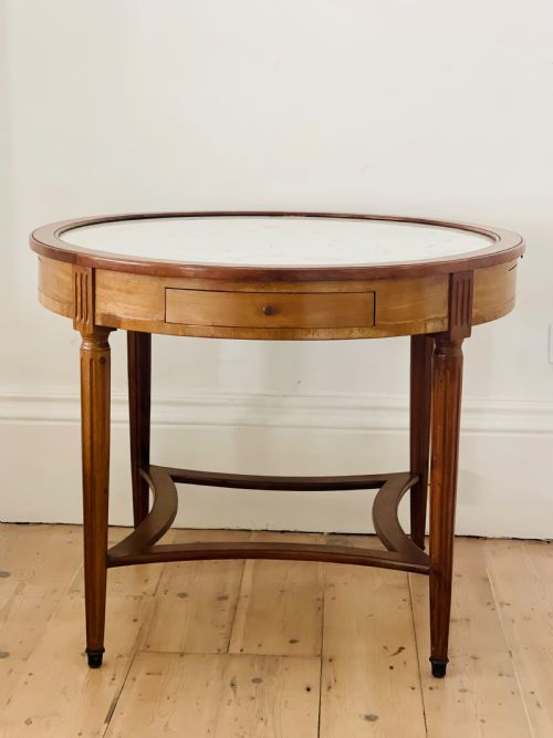 ANTIQUE FRENCH MARBLE AND WALNUT ROUND TABLE CHTEAU DE FORGES - ADDITIONAL PHOTO 1