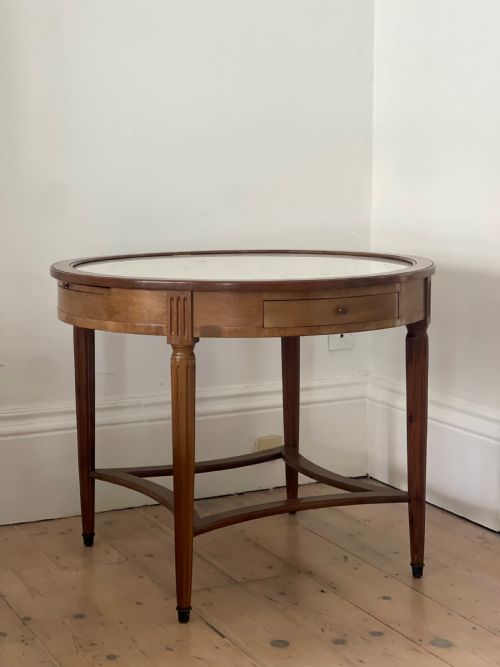 ANTIQUE FRENCH MARBLE AND WALNUT ROUND TABLE CHTEAU DE FORGES - ADDITIONAL PHOTO 5