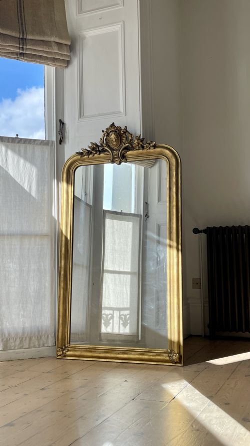 LARGE ANTIQUE FRENCH GILT MIRROR C1800 MERCURY GLASS - ADDITIONAL PHOTO 2