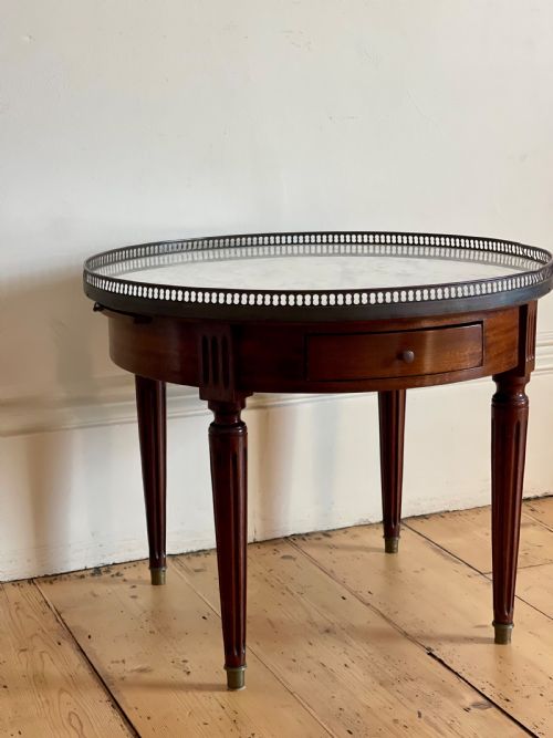 ANTIQUE FRENCH ROUND COFFEE TABLE WITH MARBLE TOP - ADDITIONAL PHOTO 3