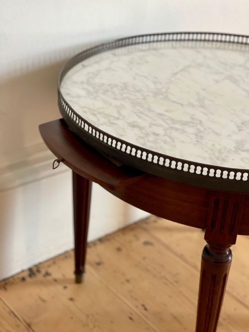 ANTIQUE FRENCH ROUND COFFEE TABLE WITH MARBLE TOP - ADDITIONAL PHOTO 4