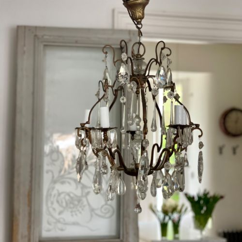 ANTIQUE FRENCH CRYSTAL CAGE CHANDELIER - ADDITIONAL PHOTO 2