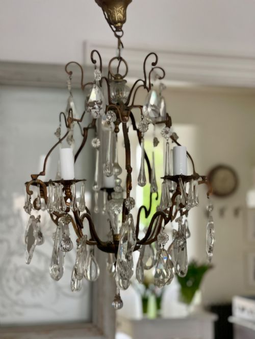 ANTIQUE FRENCH CRYSTAL CAGE CHANDELIER - ADDITIONAL PHOTO 4