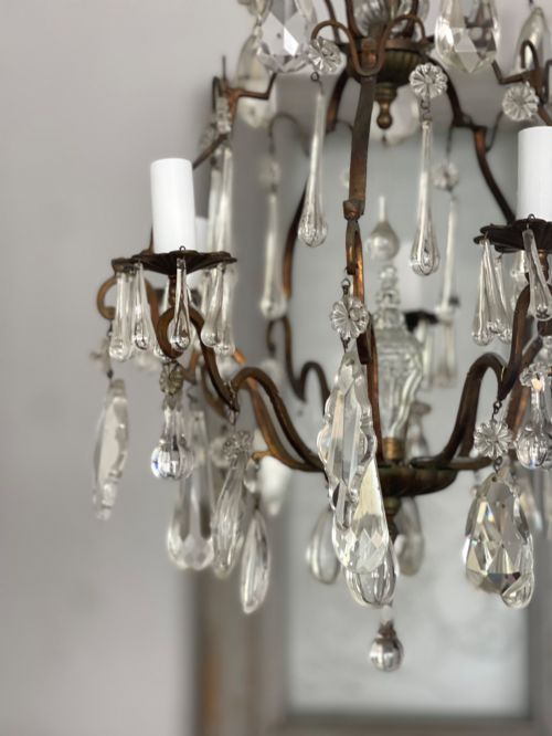 ANTIQUE FRENCH CRYSTAL CAGE CHANDELIER - ADDITIONAL PHOTO 5
