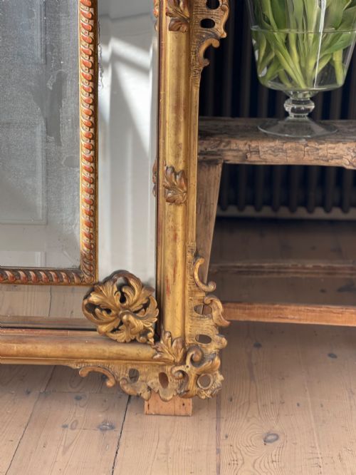 LARGE ANTIQUE FRENCH GILT MIRROR BEVELLED MERCURY GLASS - ADDITIONAL PHOTO 2