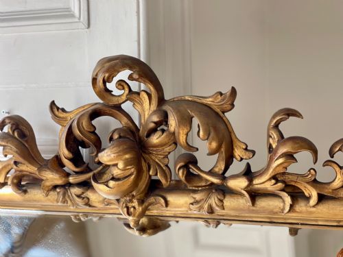 LARGE ANTIQUE FRENCH GILT MIRROR BEVELLED MERCURY GLASS - ADDITIONAL PHOTO 3