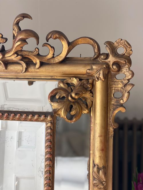 LARGE ANTIQUE FRENCH GILT MIRROR BEVELLED MERCURY GLASS - ADDITIONAL PHOTO 4
