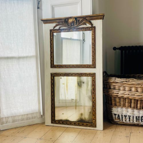 ANTIQUE FRENCH GILT AND PAINTED TRUMEAU MIRROR - ADDITIONAL PHOTO 1