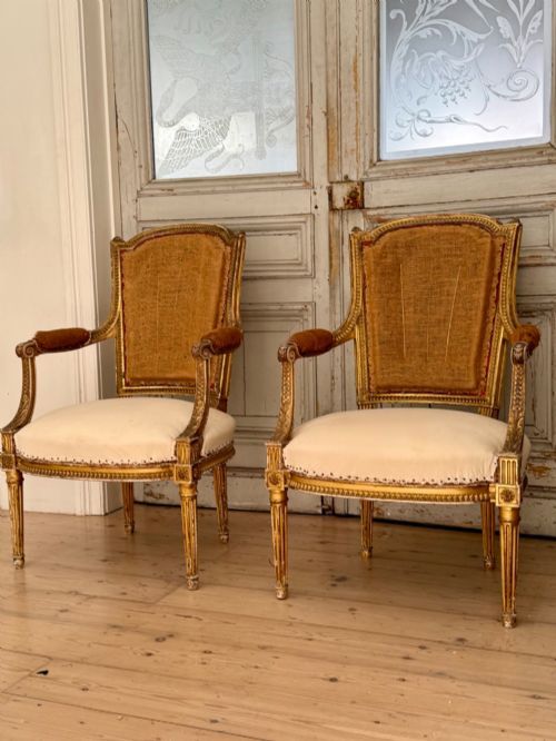 PAIR OF ANTIQUE FRENCH GILTWOOD ARMCHAIRS - ADDITIONAL PHOTO 2