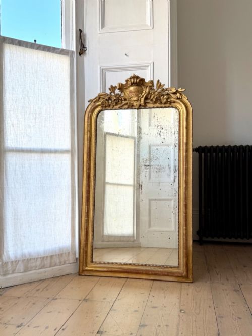 LARGE ANTIQUE FRENCH GILT MIRROR FOXED GLASS - ADDITIONAL PHOTO 1