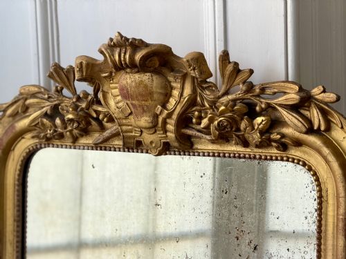 LARGE ANTIQUE FRENCH GILT MIRROR FOXED GLASS - ADDITIONAL PHOTO 4