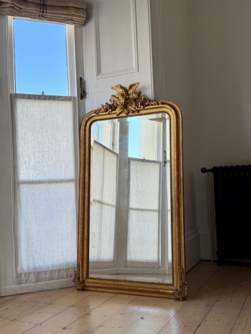 ANTIQUE FRENCH GILT DOVES MIRROR BEVELLED GLASS - ADDITIONAL PHOTO 1