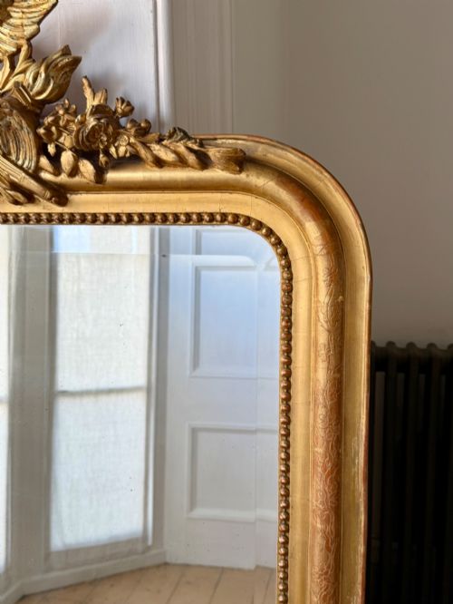 ANTIQUE FRENCH GILT DOVES MIRROR BEVELLED GLASS - ADDITIONAL PHOTO 2