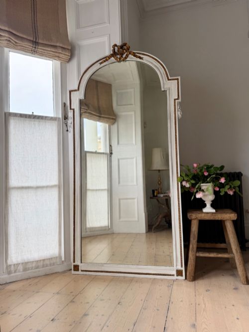 LARGE ANTIQUE FRENCH PAINTED LEANER MIRROR - ADDITIONAL PHOTO 1