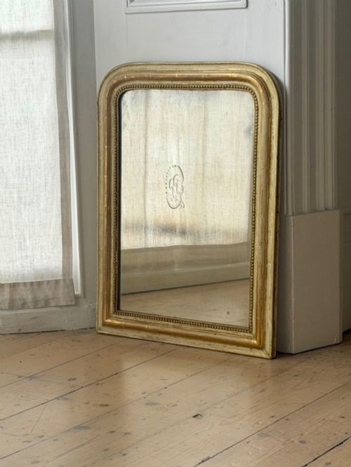 ANTIQUE FRENCH GILT AND BARE GESSO LOUIS PHILIPPE MIRROR C1860 - ADDITIONAL PHOTO 3