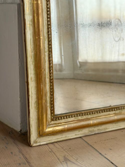 ANTIQUE FRENCH GILT AND BARE GESSO LOUIS PHILIPPE MIRROR C1860 - ADDITIONAL PHOTO 4