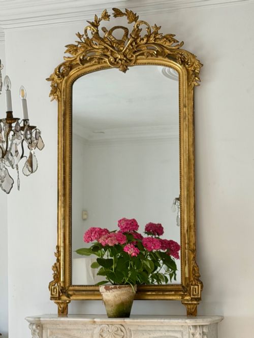 LARGE ANTIQUE FRENCH GILT MIRROR C1800 MERCURY GLASS - ADDITIONAL PHOTO 4