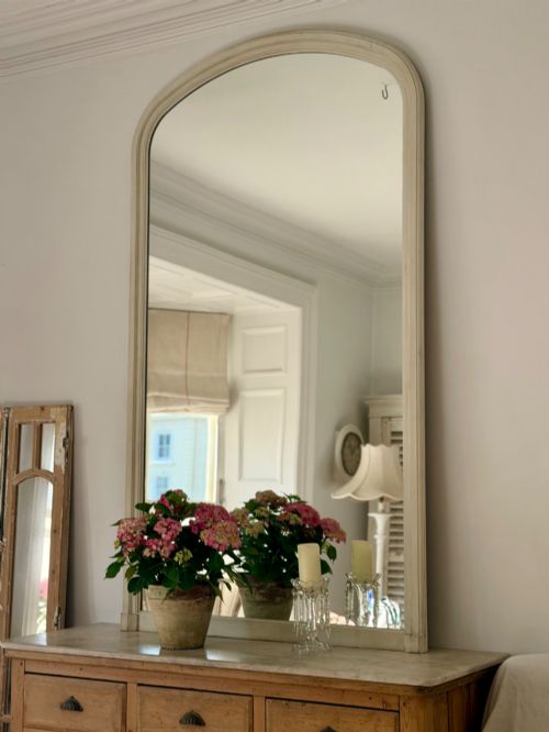LARGE ANTIQUE FRENCH PAINTED ARCH MIRROR - ADDITIONAL PHOTO 2