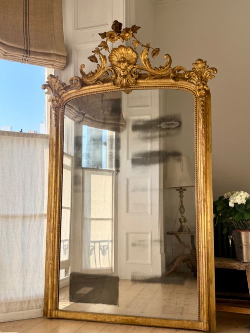 Large 18th Century French Gilt Mirror - Foxed Mercury Glass