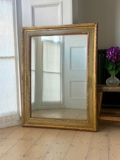 Antique French Giltwood and Painted Mirror C1800 - Mercury Glass