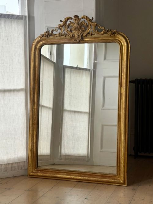 Antique French Gilt Louis Philippe Mirror with Crest