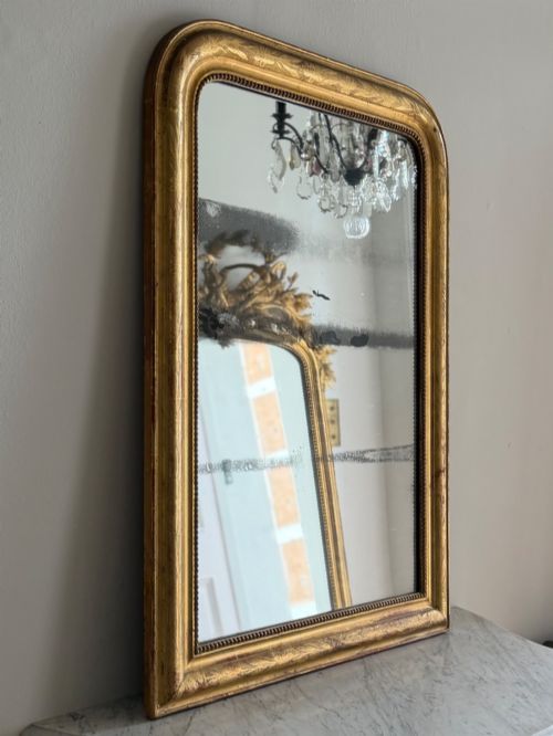 Antique French Gilt Louis Philippe Mirror C1800 - Heavily Foxed Mercury Glass