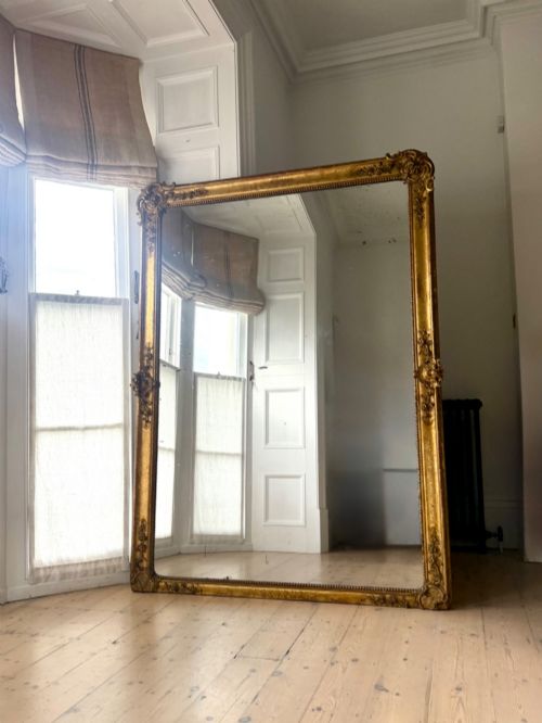 Large Antique French Gilt Napoléon III Leaner Mirror - Mercury Glass