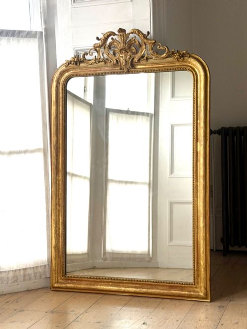 Antique French Gilt Louis Philippe Mirror with Crest