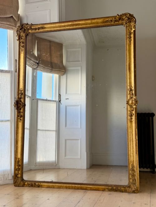 Large Antique French Gilt Napoléon III Leaner Mirror - Mercury Glass