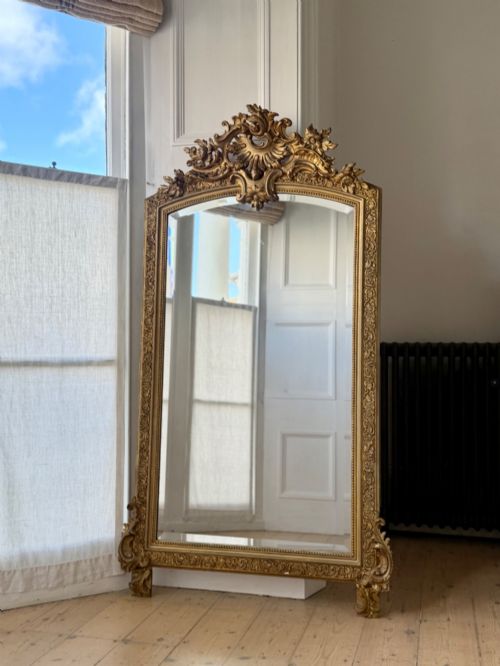 Large antique French gilt mirror - bevelled glass