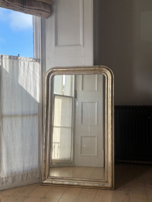 Antique French silver gilt mirror - mercury glass