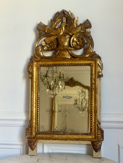 18th century French giltwood birds marriage mirror
