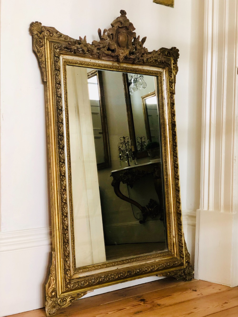 19th century French antique gilt crested mirror View II