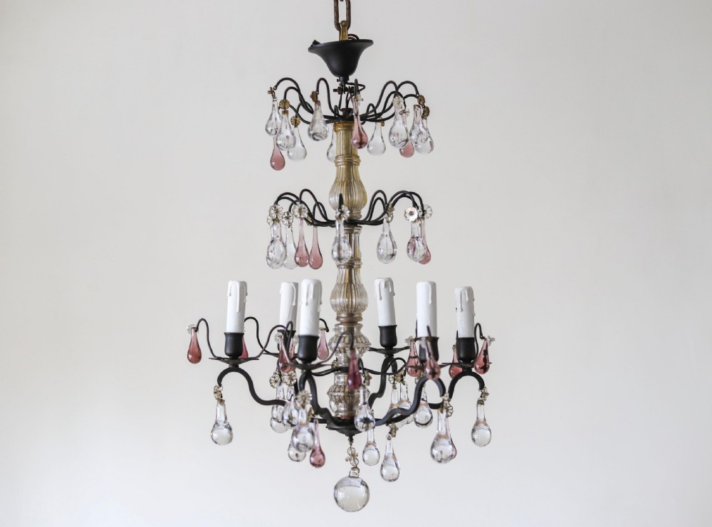 19th century French antique 6 branch crystal chandelier