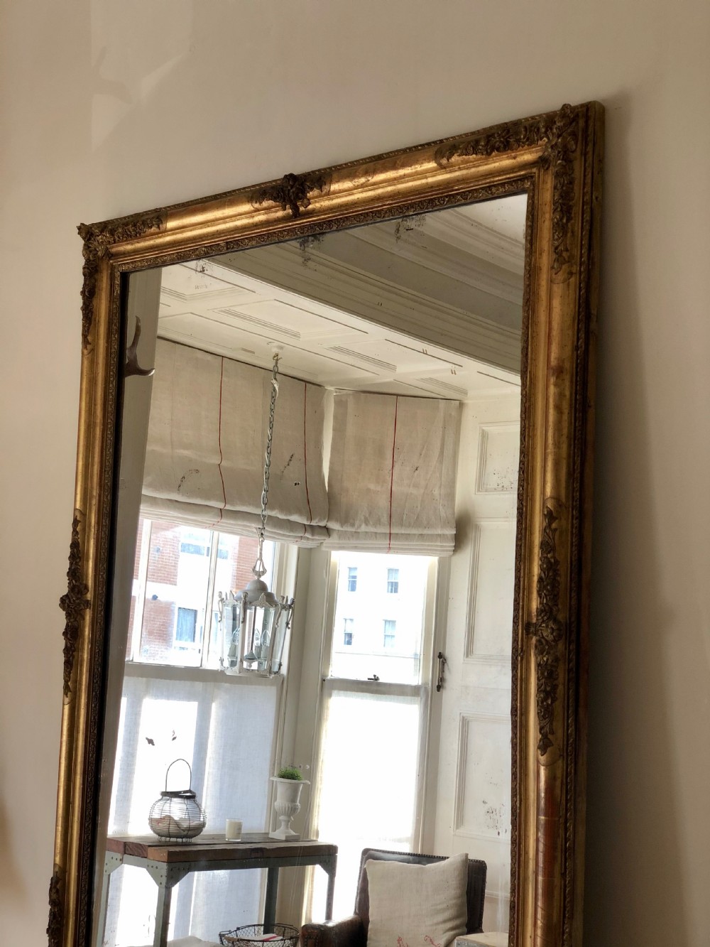 Huge 19th century French gilt rectangular mirror - mercury glass