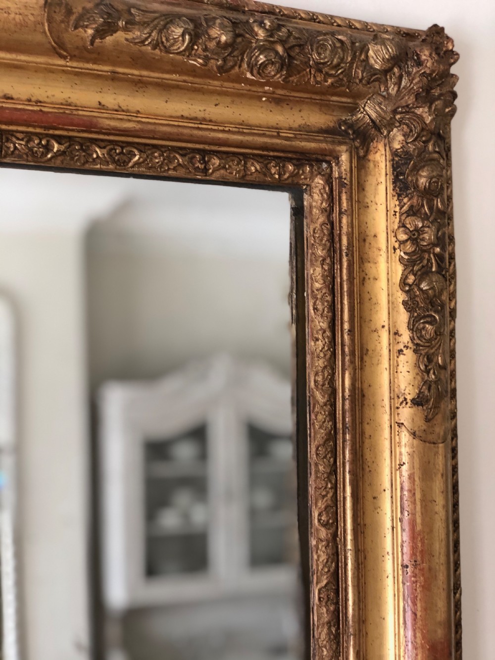 Huge 19th century French gilt rectangular mirror - mercury glass View V