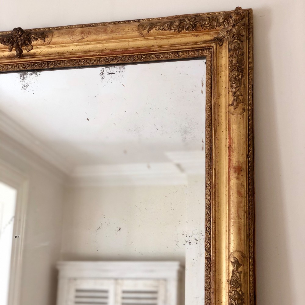 Huge 19th century French gilt rectangular mirror - mercury glass View XIII