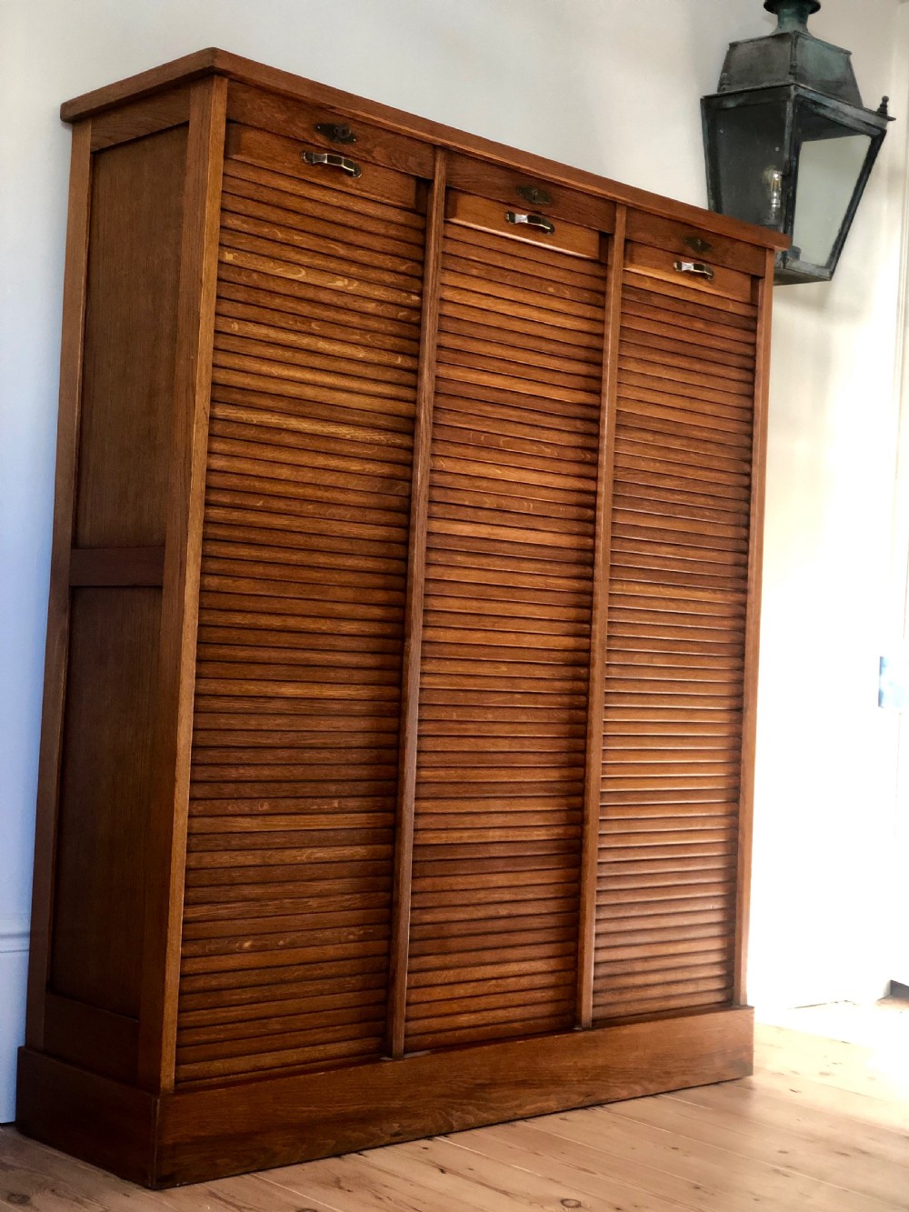 French Antique Triple Oak Tambour Filing Cabinet  View IV